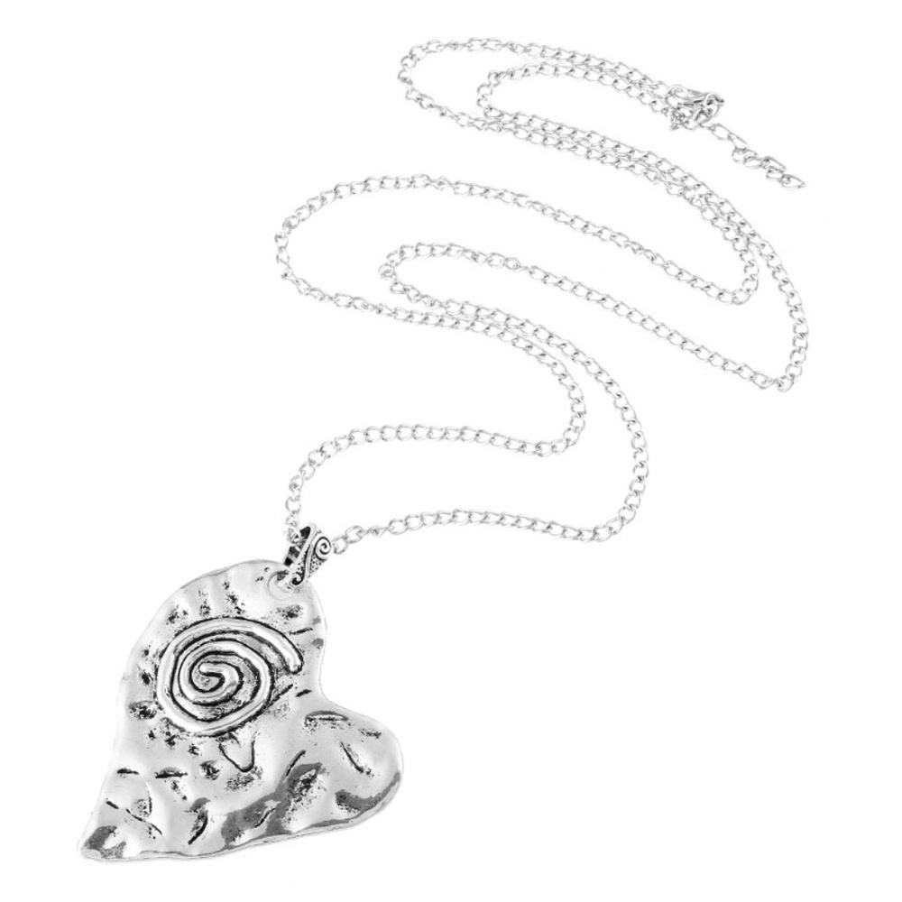 Large heart antiqued silver pendant necklace